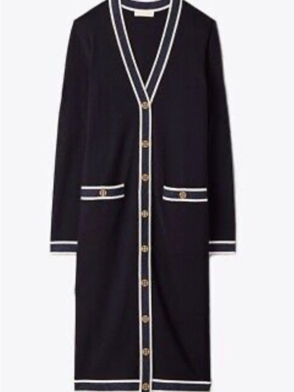 Tory Burch Black Long Cardigan with White Trim